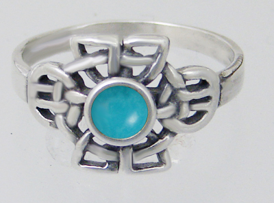 Sterling Silver Celtic Knotwork Ring With Turquoise Size 11